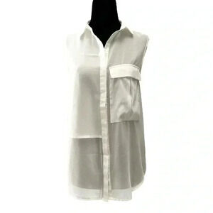 RW&CO Blouse Sheer  Sleeveless Shell White Button Front Shirt Size XS
